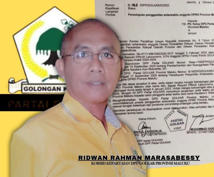 DPP Golkar Mantapkan Konsolidasi di Maluku, Ridwan Rahman Resmi PAW Alm. PAW Rasyad Efendi Latuconsina