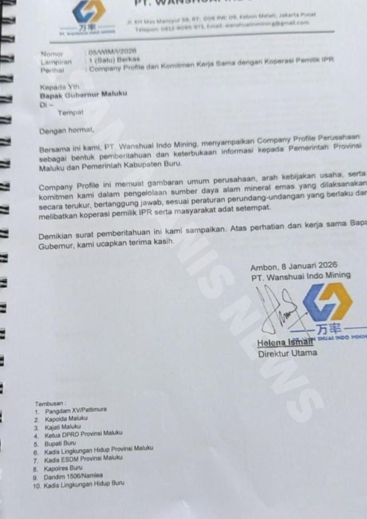 Bocor! Surat PT Wanshuai ke Gubernur Maluku Bongkar Dugaan Korporasi di Balik Skema IPR Gunung Botak