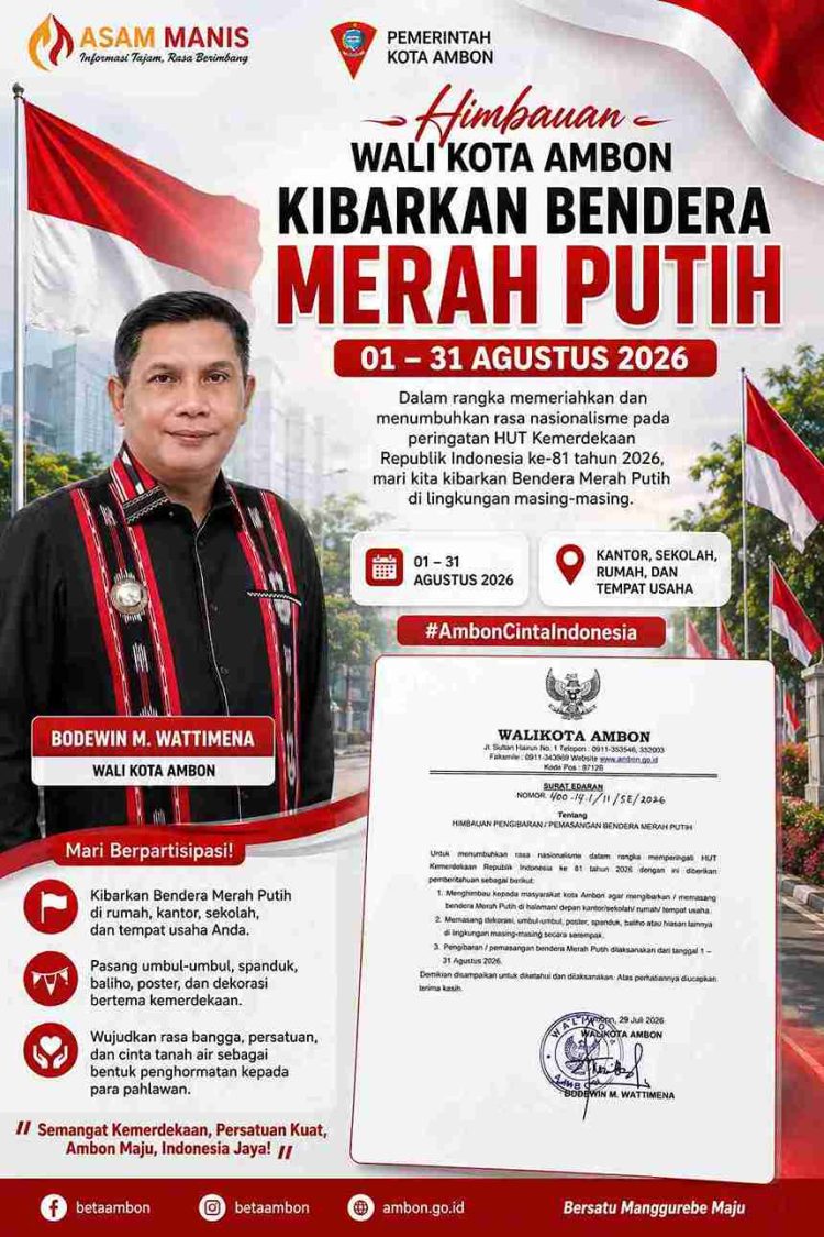 Wali Kota Ajak Warga Ambon Kibarkan Merah Putih Selama Agustus
